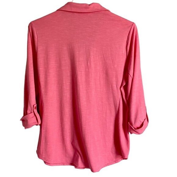 Kiss & Fly Pink Button Down Shirt Roll Tab Sleeves Women's Size Medium - Picture 10 of 10